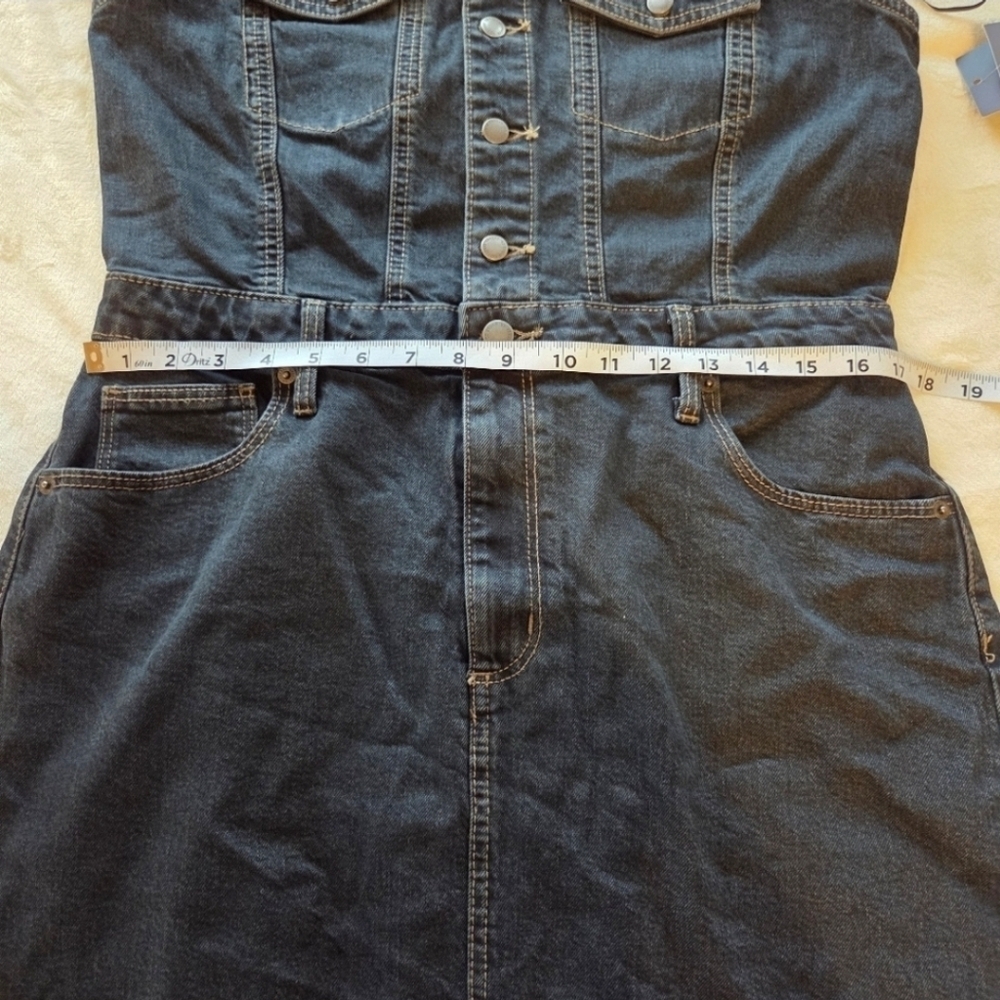 Denim Halter Midi Dress - Dark Wash - Women's Size 12 - New Streetwear Western - Picture 10 of 15